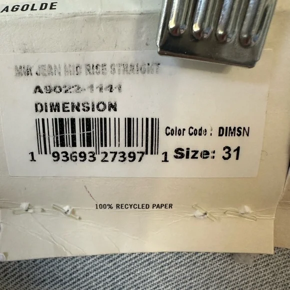 Agolde Mía Blue mid Rise Straight Leg Jeans Classic Style Organic Denim size 31 - Picture 7 of 7